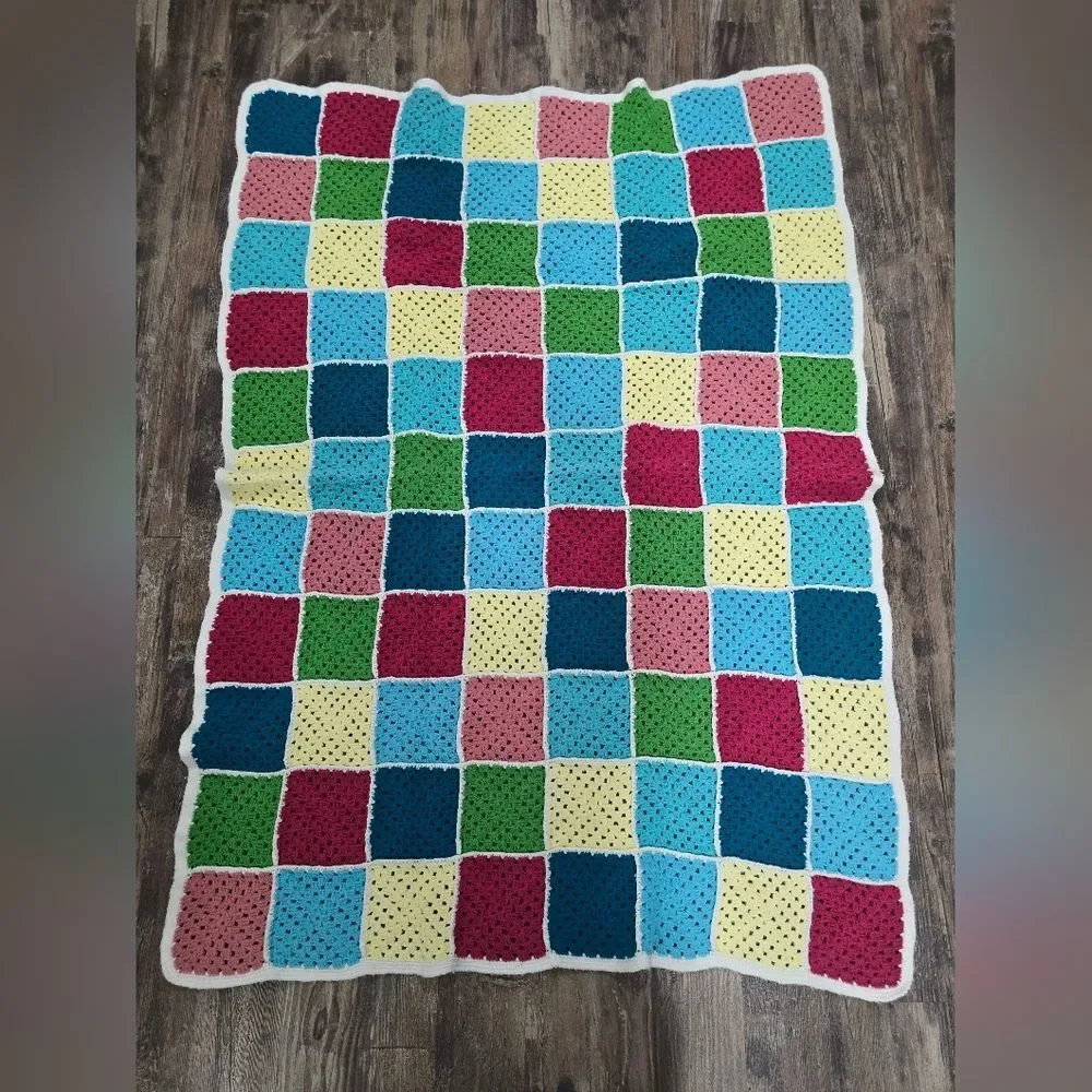 Handmade Multicolor Granny Square Crochet Afghan Throw Blanket 43
